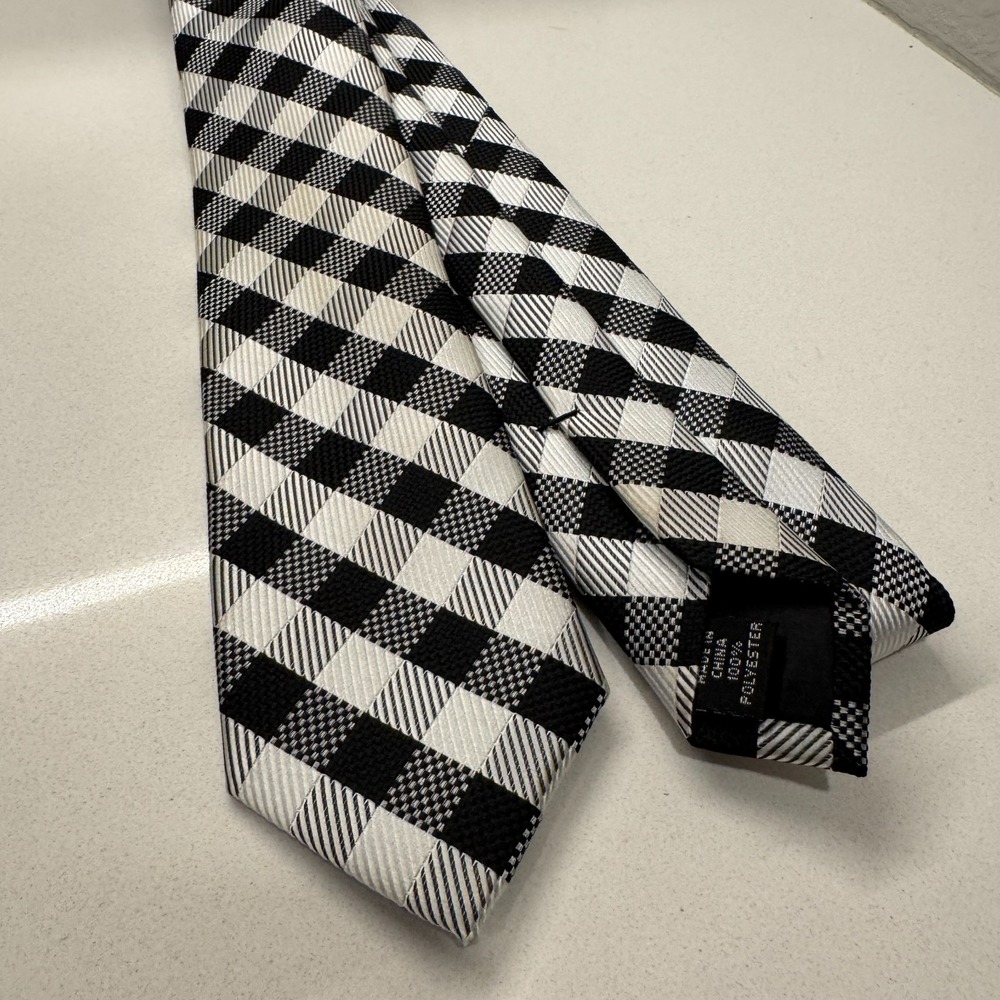 AXIST Tie Black White Plaid Polyester Old Money Checkered Preppy‎ 2.5" Preppy